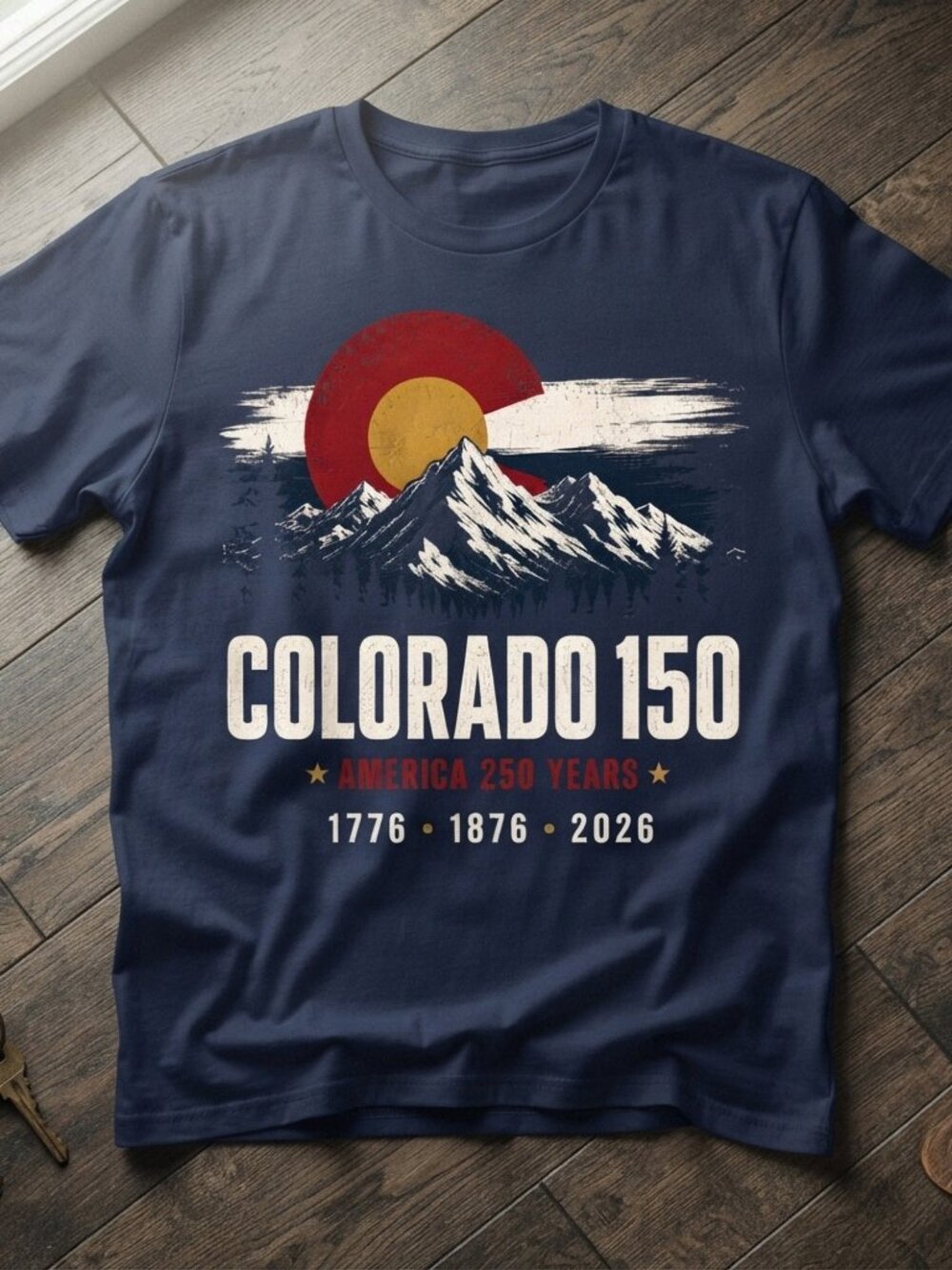Colorado 150 America 250 Years Graphic Navy Blue T-Shirt